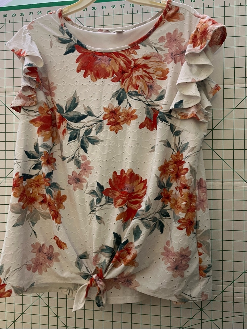 Cato White Floral Ruffle Sleeve Tie-Front Top